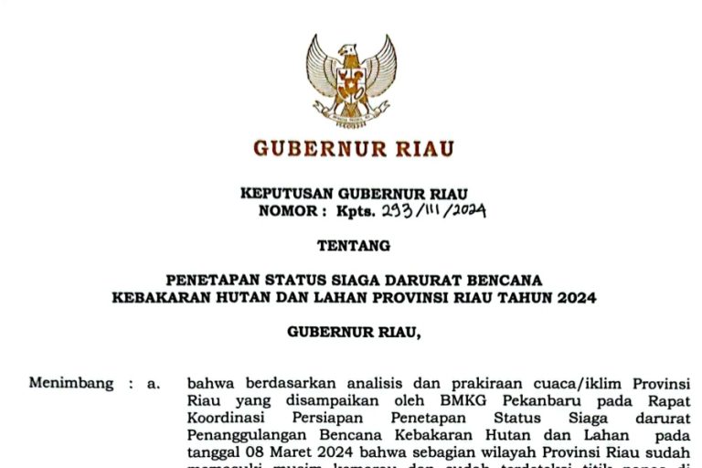 pemprov riau tetapkan status siaga