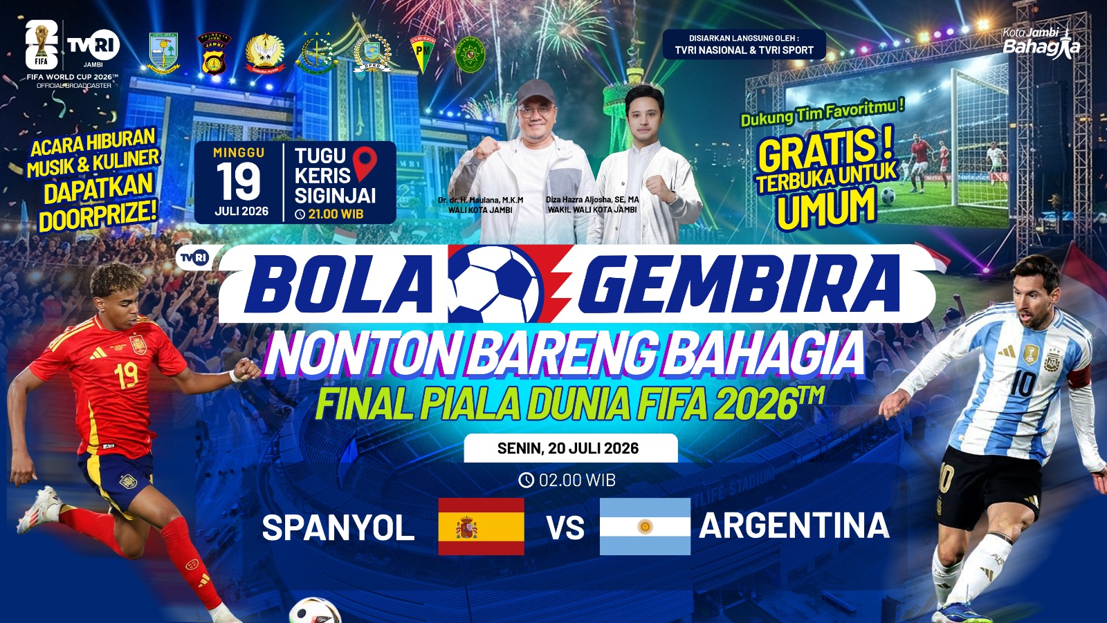 Pemkot Jambi Gelar Nobar Final Piala Dunia 2026, Siapkan Voucher Belanja Gratis Hingga Gerai Layanan Kependudukan dan Sosial