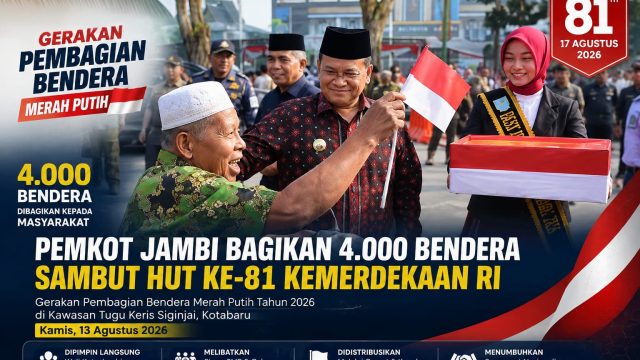 Pemkot Jambi Bagikan 4.000 Bendera Merah Putih Sambut HUT ke-81 Kemerdekaan RI
