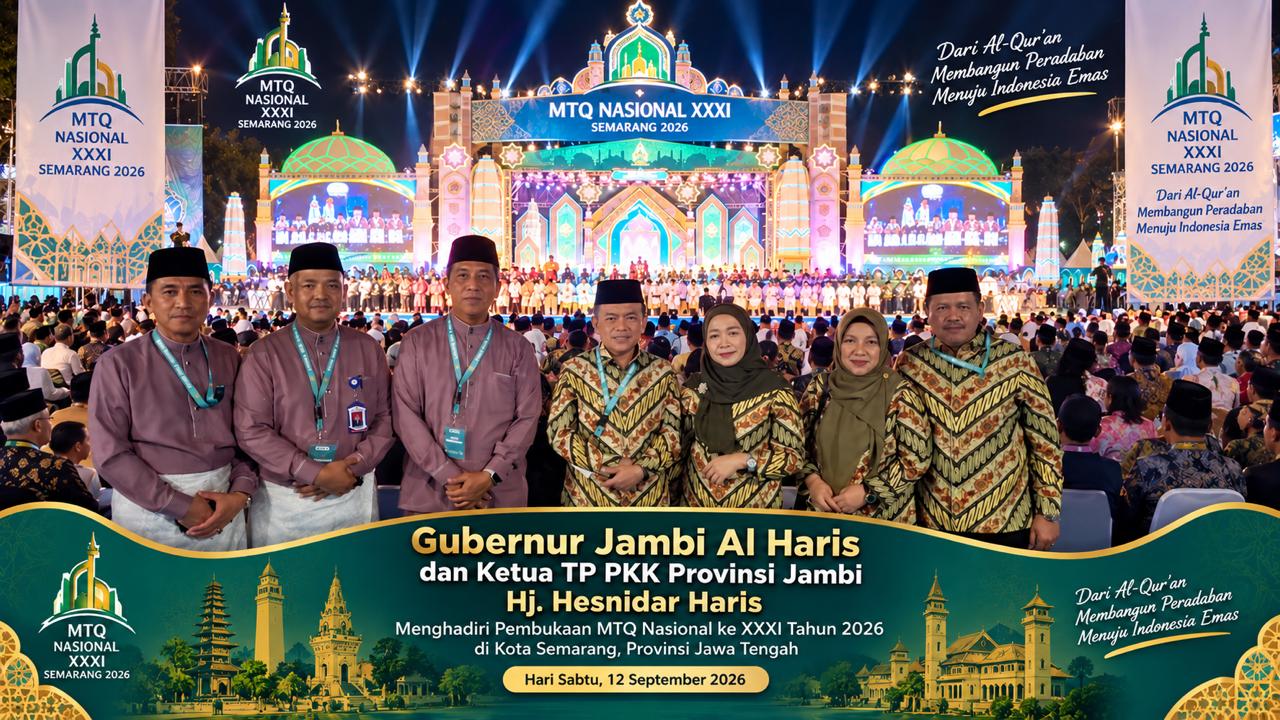 Gubernur Al Haris dan Ketua TP PKK Beri Semangat 54 Kafilah Jambi di Pembukaan MTQ Nasional 2026